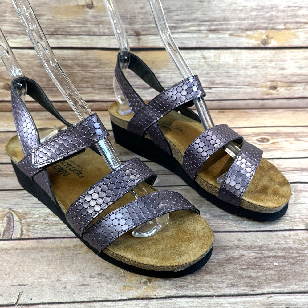 Naot Womens Metallic Purple Dot Strappy Wedge Sandals Comfort 8.5/39